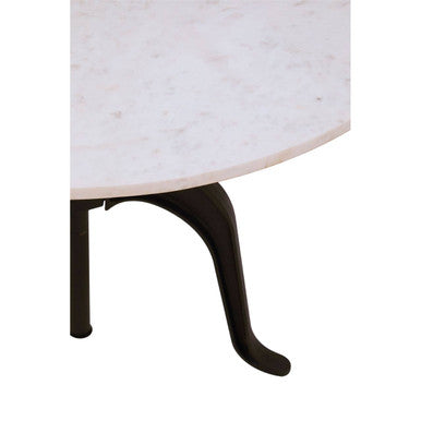 White Marble Top Small Bar Table with Black Iron Cabriole Legs and Crank Mechanism, Vasco