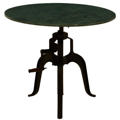 Green Marble Top Small Bar Table with Black Iron Cabriole Legs and Crank Mechanism, Vasco
