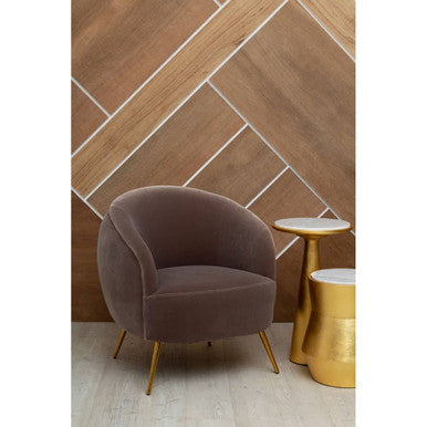 Small Gold Drum Wood Side Table with White Marble Top, Lino