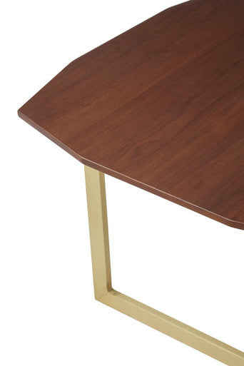 Set of 3 Brown Walnut Wood Nesting Side Tables with Gold Finish Metal Legs, Villi