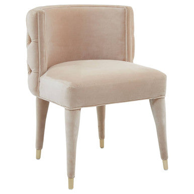 Villi Beige Velvet Button Tufted Curved Dining Chair