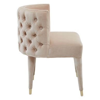 Villi Beige Velvet Button Tufted Curved Dining Chair