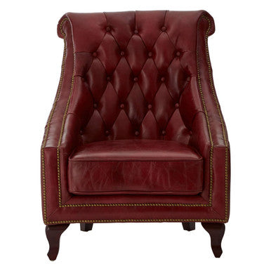 Victor Deep Red Leather Button Tufted Lounge Chair