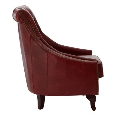 Victor Deep Red Leather Button Tufted Lounge Chair