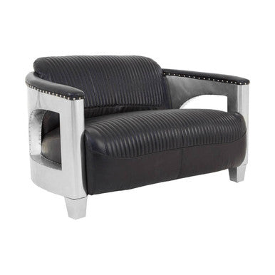 2 Seater Black Leather Sofa, Victor