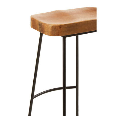 Lyon Natural Oak Wood Bar Stool with Black Finish Base