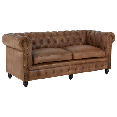 3 Seater Brown Leather Chesterfield Sofa, Buffalo