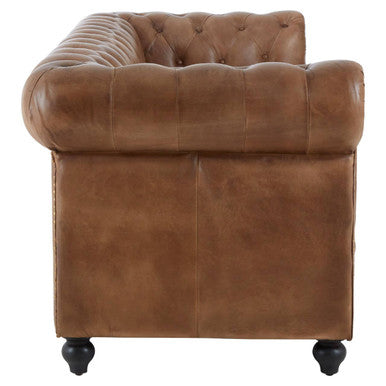 3 Seater Brown Leather Chesterfield Sofa, Buffalo