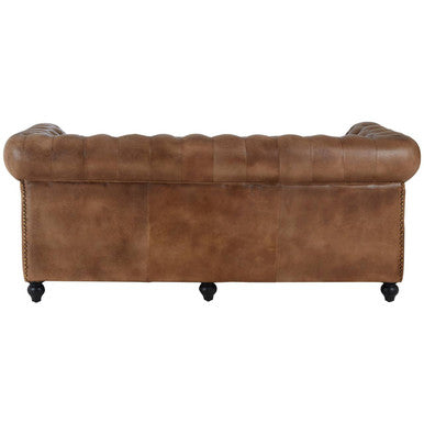 3 Seater Brown Leather Chesterfield Sofa, Buffalo
