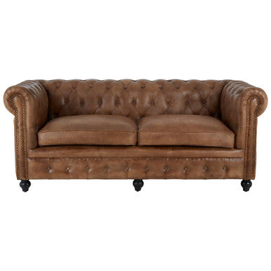 3 Seater Brown Leather Chesterfield Sofa, Buffalo