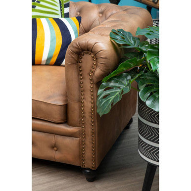 3 Seater Brown Leather Chesterfield Sofa, Buffalo