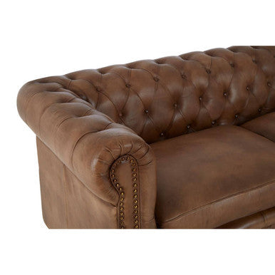 3 Seater Brown Leather Chesterfield Sofa, Buffalo