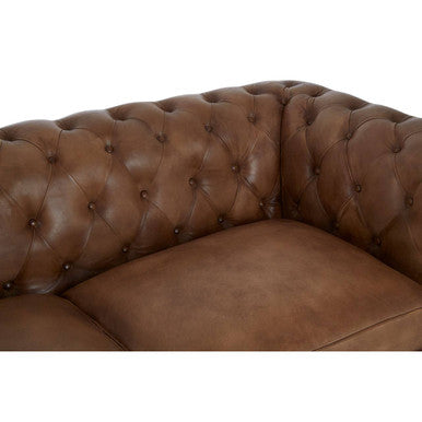 3 Seater Brown Leather Chesterfield Sofa, Buffalo
