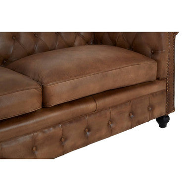 3 Seater Brown Leather Chesterfield Sofa, Buffalo