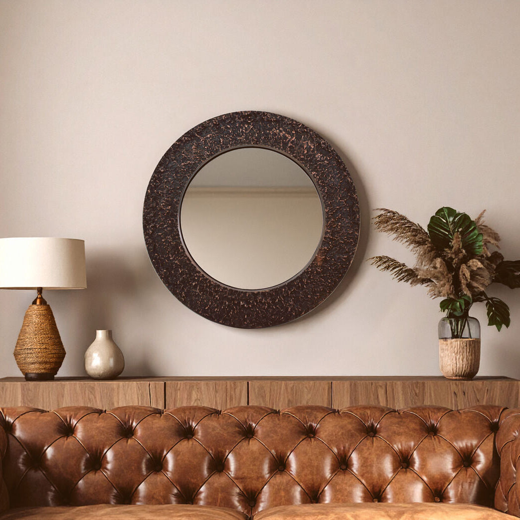 Akola Copper Finish Round Wall Mirror
