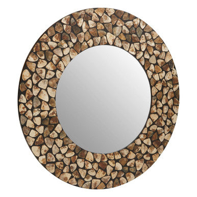 Palu Round Black Wall Mirror with Seashell Inlay
