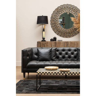 Palu Round Black Wall Mirror with Shell Inlay