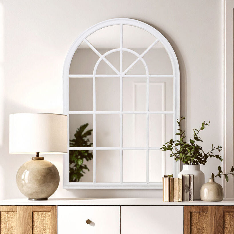 Lovida White Arched Wooden Frame Wall Mirror