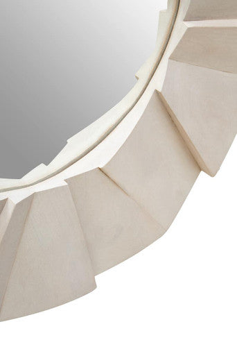 Sita Whitewash Mango Wood Abstract Tile Round Wall Mirror