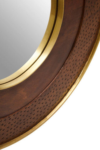 Siva Round Mango Wood Hammered Wall Mirror