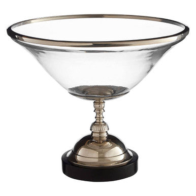Riya Glass Bowl with Nickel Finish and Wood Base