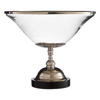 Riya Glass Bowl with Nickel Finish and Wood Base
