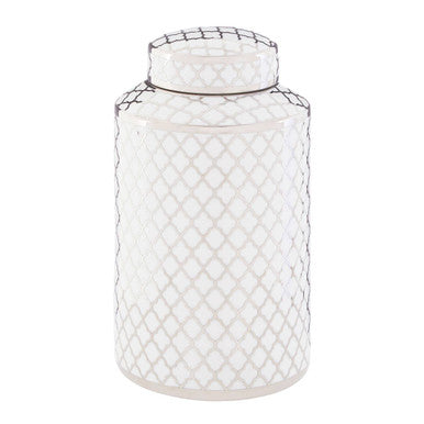 Renne White and Silver Small Ceramic Jar