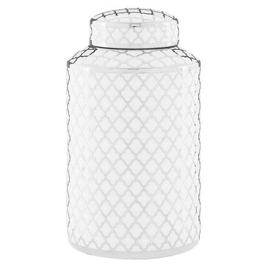 Renne White and Silver Small Ceramic Jar