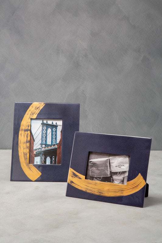 Alma Blue and Gold Metal 5 x 7 Photo Frame with Brushstroke Design