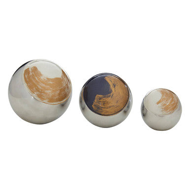 Alma Assorted Aluminium Decorative Ball Set of 3 with Brushstroke Design