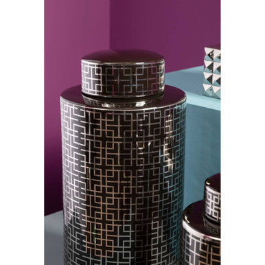 Daria Black And Silver Finish Small Ceramic Jar