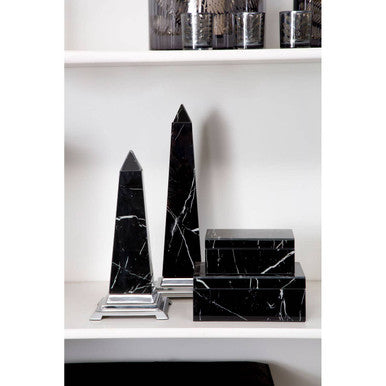 Renata Large Black Marble Design Glass Trinket  Box