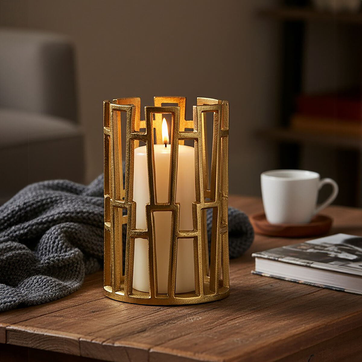 Delphi Large Candle Holder in Gold Finish