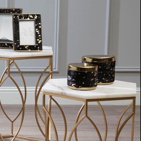 Bowerbird Large Gold And Black Hair on Leather Trinket Box