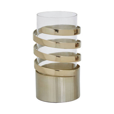 Amreli Gold Metal and Glass Small Hurricane Candle Holder with Spiral Design