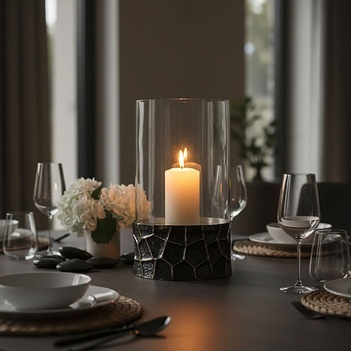 Akola Black and Gold Large Hurricane Candle Holder