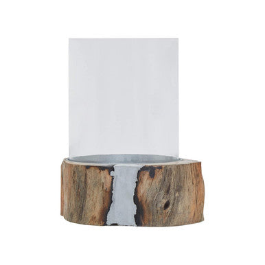 Almora Small Acacia and Glass Hurricane Candle Holder