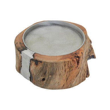 Almora Small Acacia and Glass Hurricane Candle Holder