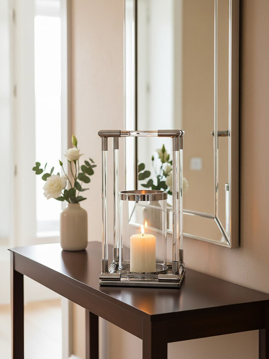 Lucita Large Candle Holder in Silver Finish and Acrylic