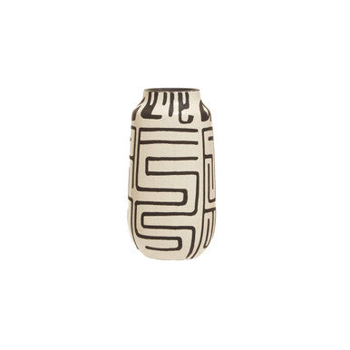 Barren Earthenware White And Black Hand Painted Vase