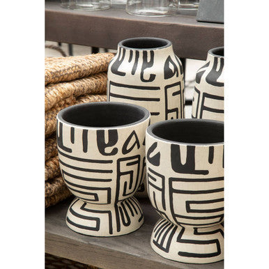 Barren Earthenware White And Black Hand Painted Vase
