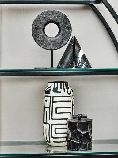Barren Earthenware White And Black Hand Painted Vase