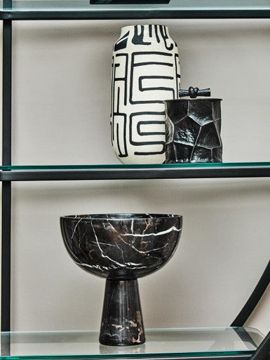 Barren Earthenware White And Black Hand Painted Vase