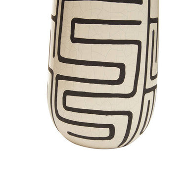 Barren Earthenware White And Black Hand Painted Vase