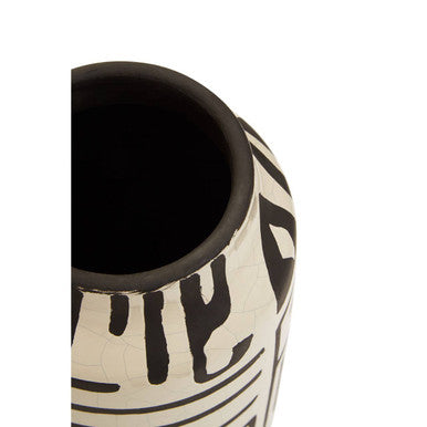 Barren Earthenware White And Black Hand Painted Vase