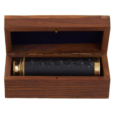 Churchill Brown Leather Effect Telescope With Wooden Box