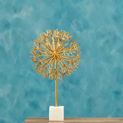 Gold Dandelion Sculpture on White Marble Base | Evra