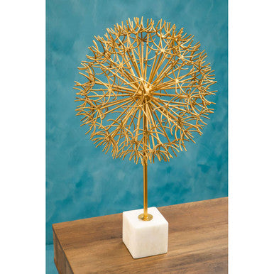 Gold Dandelion Sculpture on White Marble Base | Evra