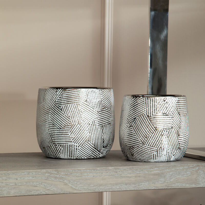 Honna Large White Silver Ceramic Planter