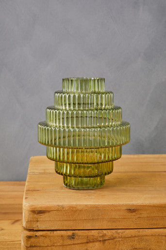 Benka Small Green Ribbed Glass Vase